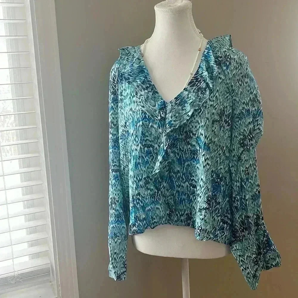 [XL]Zara Blue Python Skin Print  L/S Pull over Blouse